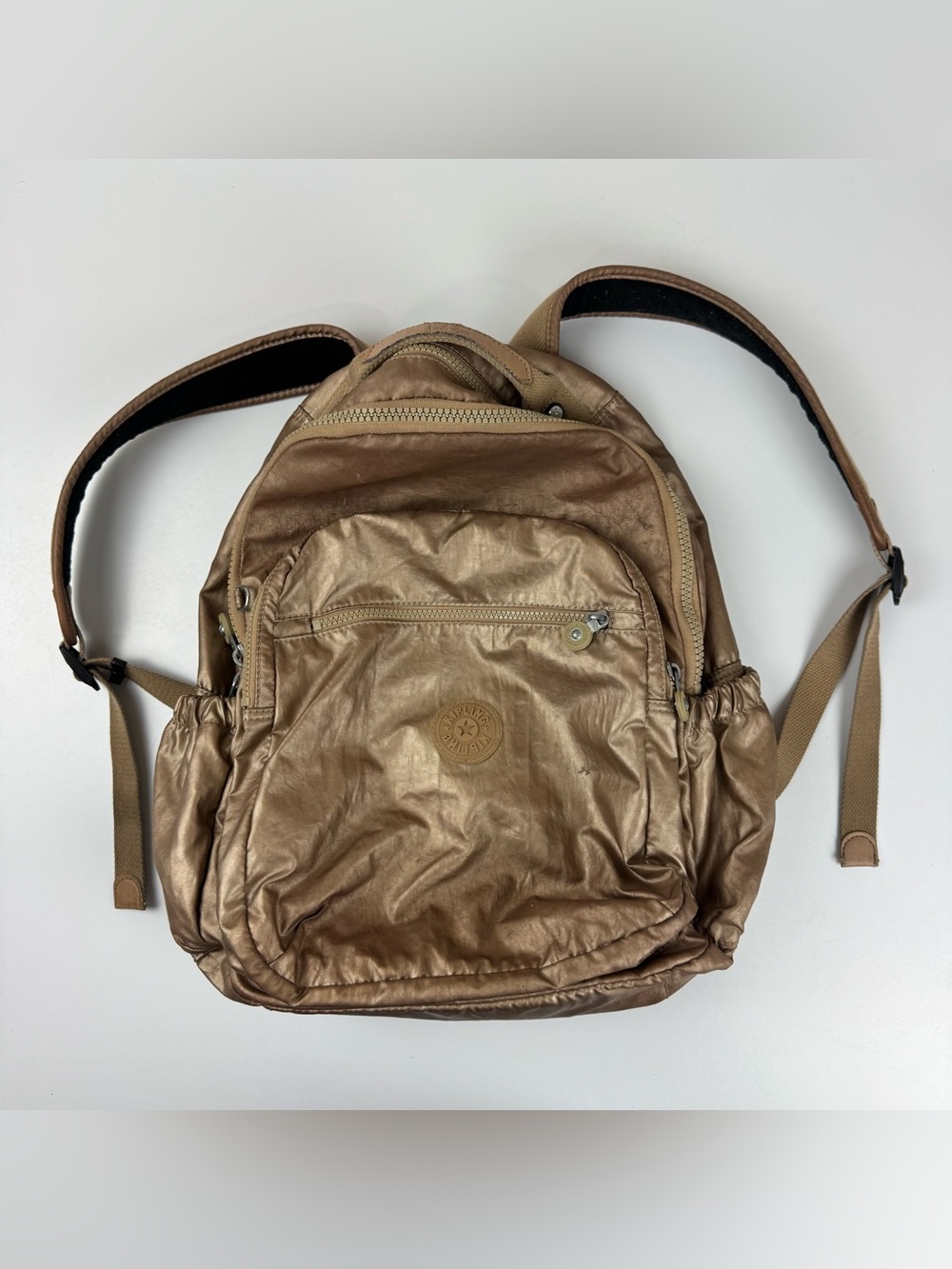 Vintage Y2K Kipling Seoul Metallic Extra Large 17” Laptop Backpack Gold Starry